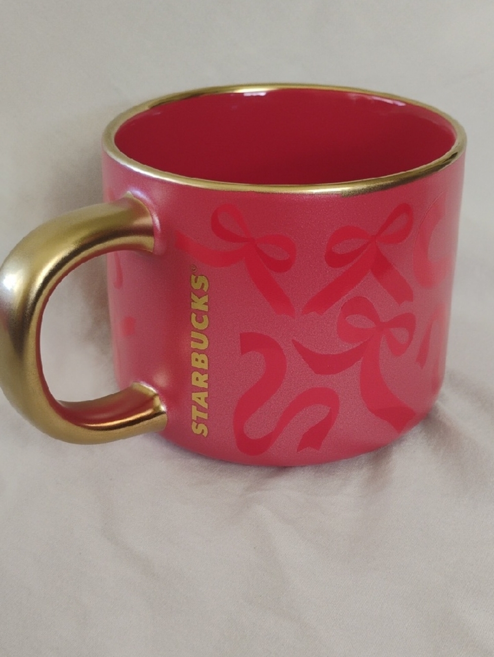 Starbucks Red and Gold Bow Accent Mug New In   Original Box 2025 Holiday Season